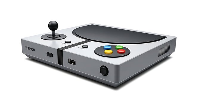 Retro gaming console with joystick and control panel