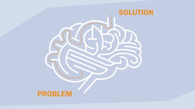 Brain Labyrinth Concept: Navigating from Problem to Solution cartoon animation