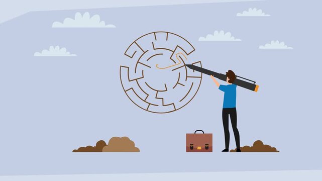 Business Professional Solving a Maze cartoon animation