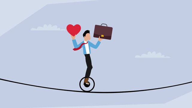 Work-Life Equilibrium: A Businessman Balancing Career and Personal Life on a Unicycle cartoon animation