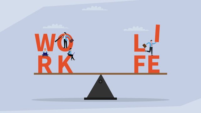 Work-Life Balance Concept with Seesaw Typography cartoon animation