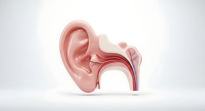 Anatomical Illustration of the Human Ear - Detailed Cross-Sectional View.