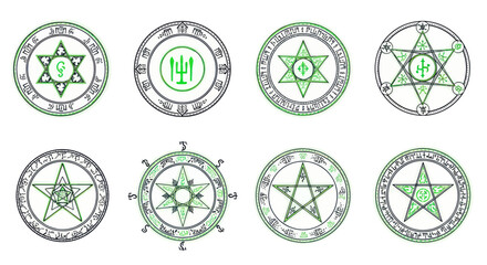 Mystical Symbols: Occult Seals, Esoteric Circles, Magic Pentagrams, Hexagrams © nongko
