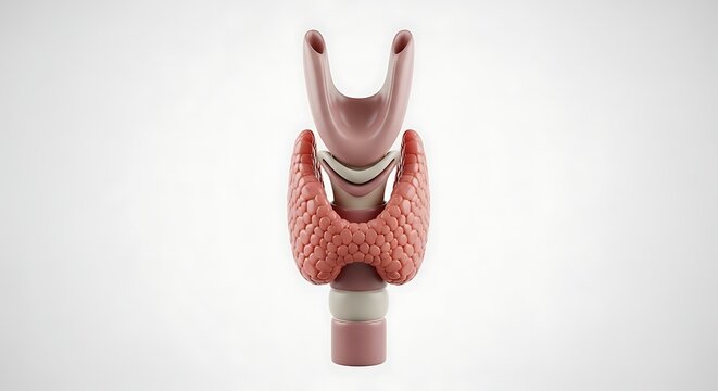 Detailed anatomical illustration of the human thyroid gland, medical concept.
