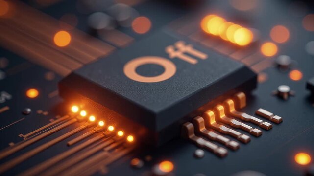 Close-up of an Electronic Circuit Board with Activating LED Chip