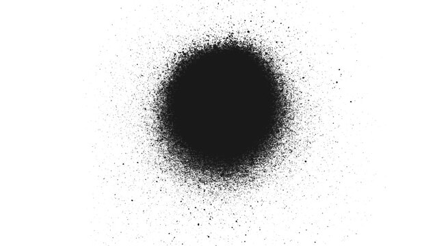 Black paint spray splatter circle isolated on transparent background, grunge ink texture overlay PNG for design use.