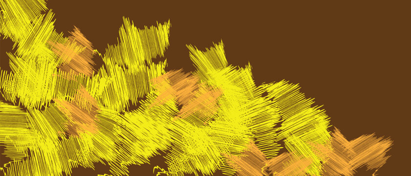 Abstract Yellow Brush Stroke on Brown Grunge Background