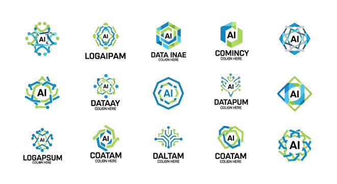 Collection of AI and technology logos with abstract geometric designs.