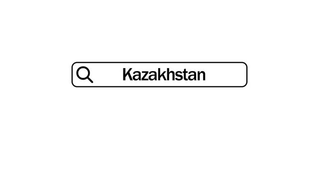 Search bar with the word Kazakhstan typed in a simple clean on a white background representing online search and information retrieval about the country