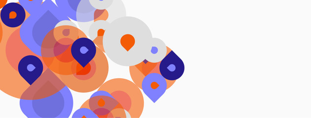 Fototapeta premium Abstract shapes overlap, creating vibrant visual texture. Orange, purple hues dominate white background. Modern design element.