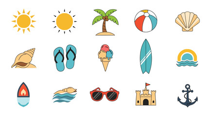 Fototapeta premium Collection of Summer Vacation and Beach Icons.