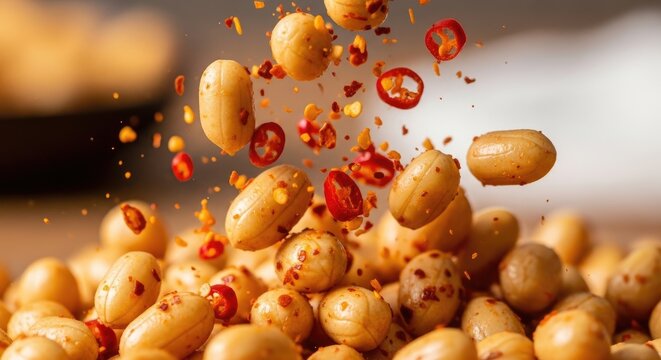 Delicious peanuts with chili peppers.