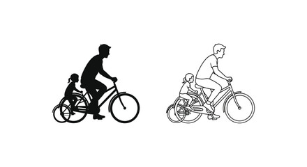 Fototapeta premium Father and child riding bicycles together outdoors Vector