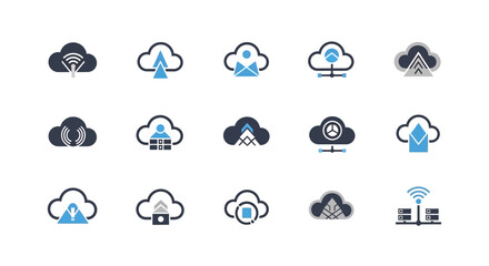 Fototapeta premium Cloud Computing Technology Icons Set Vector Illustration.