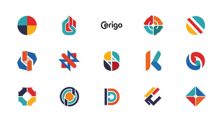 Fototapeta premium Collection of abstract geometric logos and symbols in vibrant colors.
