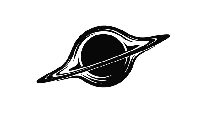 Massive black hole with a swirling accretion disk against a white background.