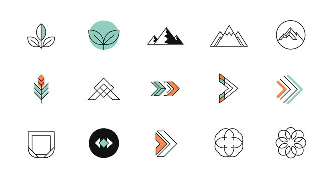 Collection of diverse minimalist icons representing nature, technology, and abstract concepts.