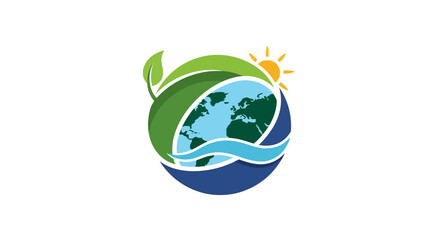 Eco-friendly Earth with Sun and Leaf Symbol. © zulie