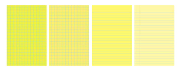 Set of yellow legal pad pages with lined or grid designs © dniprodd