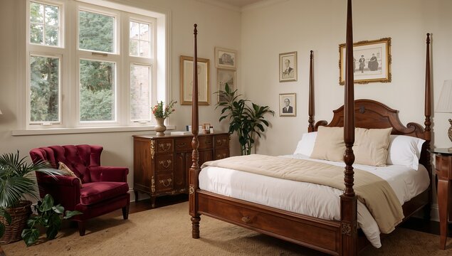 Elegant Traditional Bedroom with Four-poster Bed and Vintage Furniture