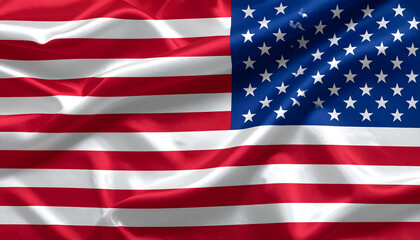 Obraz premium American flag fabric waving in soft wind close up patriotic motion texture detail concept