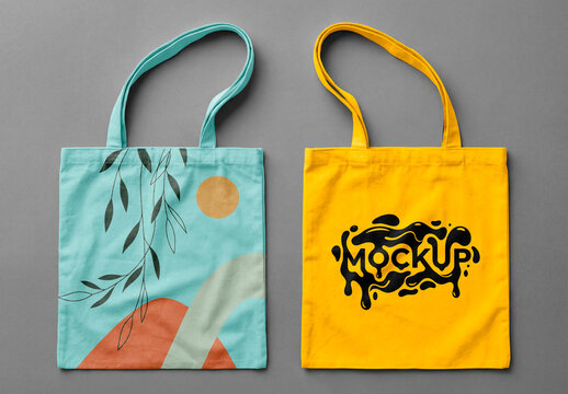 Tote bag mockup front and back view on neutral background