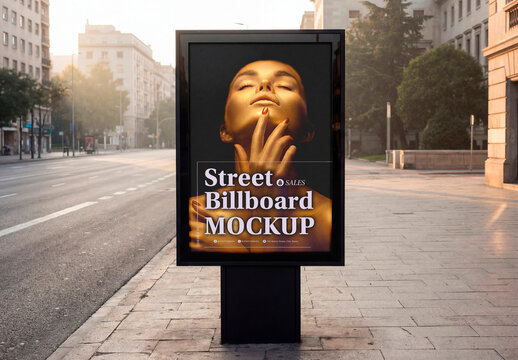 Blank street billboard poster mockup in empty city