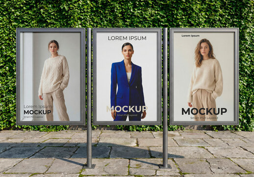 Triple Panel Billboard Mockup &ndash; Outdoor advertising set