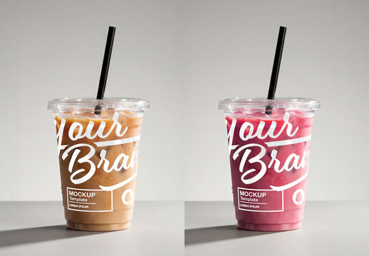 Iced coffee drink cup mockup with straw