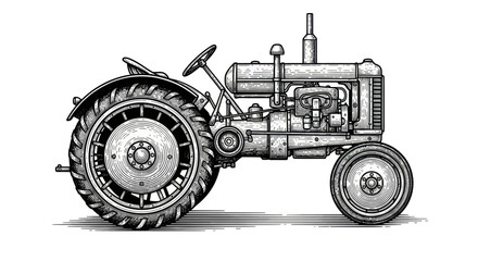 Vintage Tractor Illustration, Retro Farm Vehicle, Agricultural Machine © oka