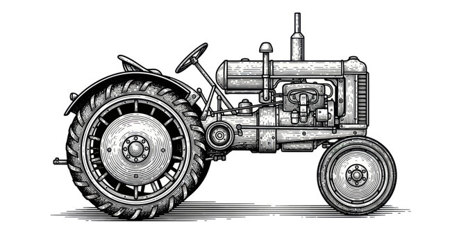 Vintage Tractor Illustration, Retro Farm Vehicle, Agricultural Machine