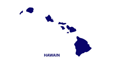 Fototapeta premium Hawaii State Map Silhouette - Dark Blue Outline on White Background