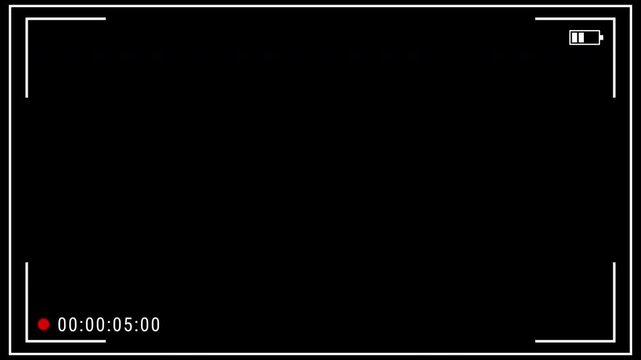 Video camera recorder screen overlay with timer and alpha channel. Clean camera recording interface with REC timer, and battery indicators. 4K video.