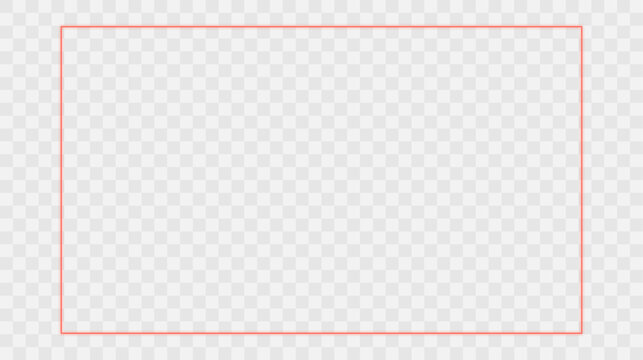 Bright red neon rectangle frame with glowing light effects on light checkered background, futuristic banner design
