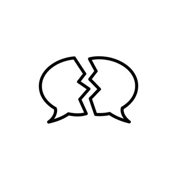 A minimalist vector graphic illustration of two broken speech bubbles in a flat design style