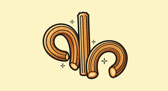 Stylized cartoon churros arranged in a playful, abstract composition