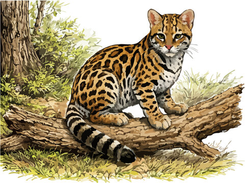 Leopardus pardalis illustration art