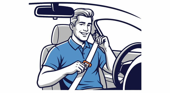 Man buckling seatbelt in car