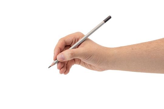 Hand writing with pencil isolated on white background, education and learning concept with copy space for text