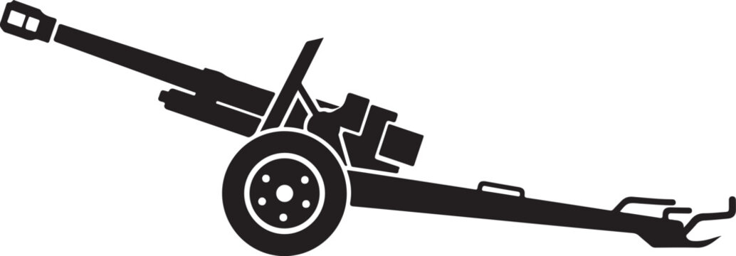 Black, minimalist cannon, medieval catapult, siege engine, vector illustration