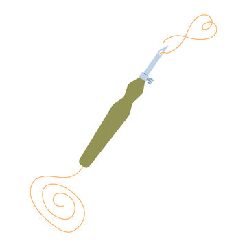 Adjustable punch needle tool with orange thread. Rug hooking equipment for embroidery and textile art.Do it yourself.Concept of hand sewing and embroidery. Clipart needlework, creative hobby, isolated