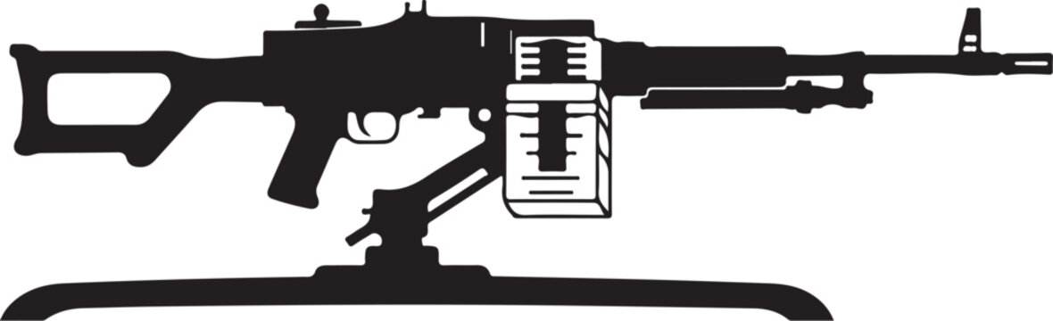 Rifle, machine gun, assault rifle, black silhouette, vector illustration, firearm, weapon, military