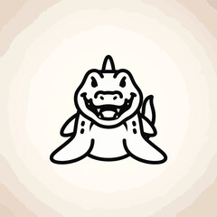 Fototapeta premium A cartoon-style illustration of a smiling dinosaur-like creature, rendered in bold black lines against a soft, textured background