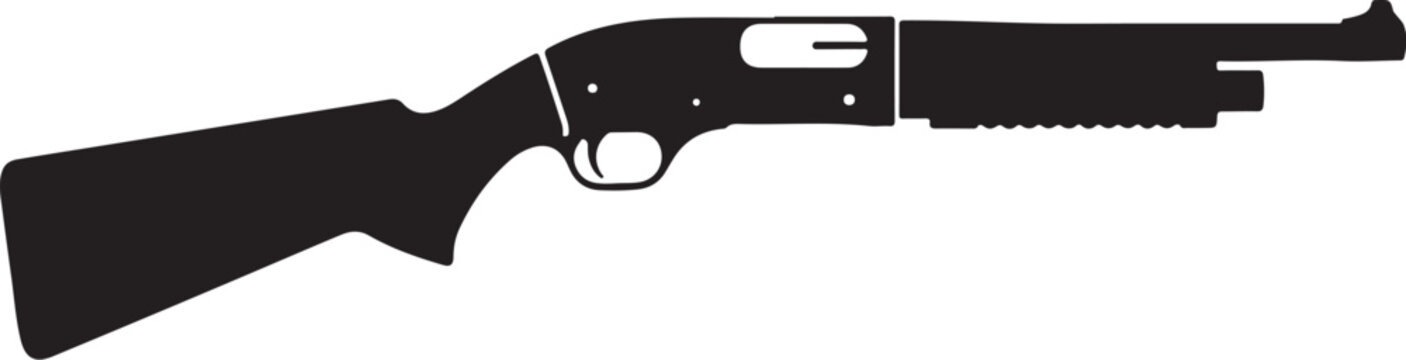 Black shotgun, rifle silhouette, gun icon, weapon illustration, vector graphics
