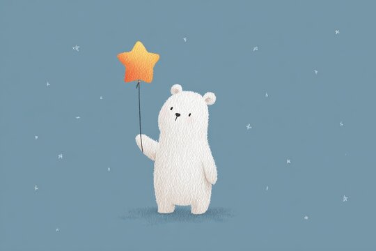 Winnie Pooh holding a balloon under a starry sky.