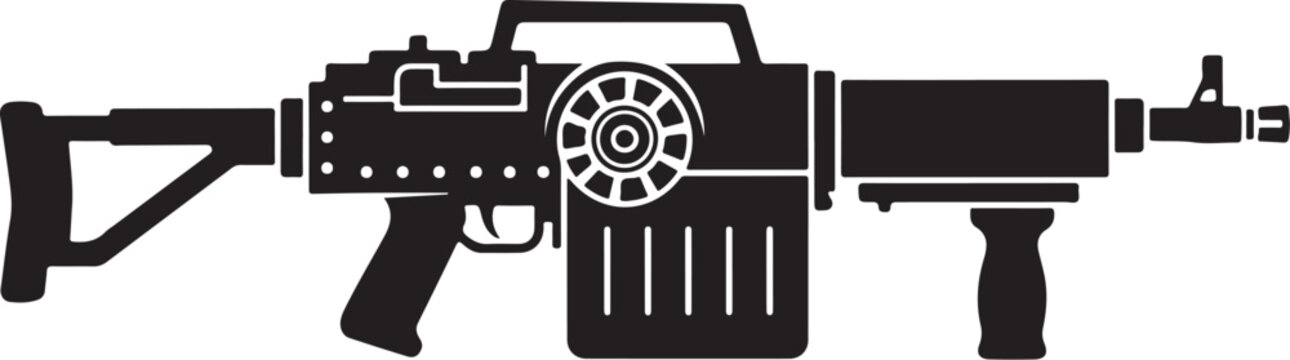 Black assault rifle, gun silhouette, vector firearm, military weapon icon