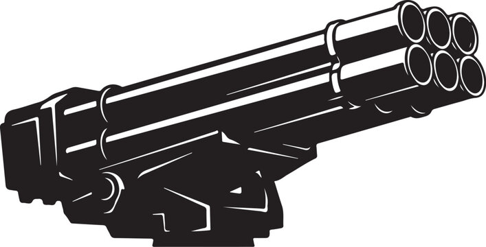 Black Gatling gun, machine gun vector, weapon illustration, military firearm