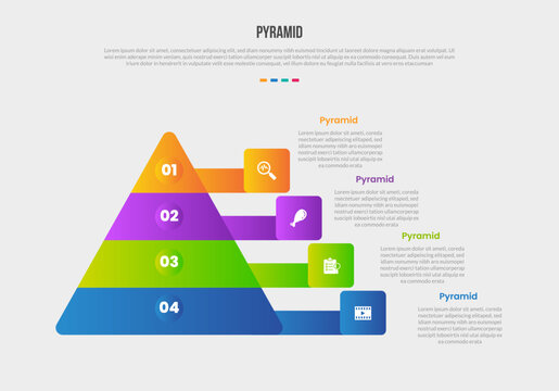 pyramid structure base shape infographics gradient template diagram with simple triangle with long extension line and square badge with 4 point step creative