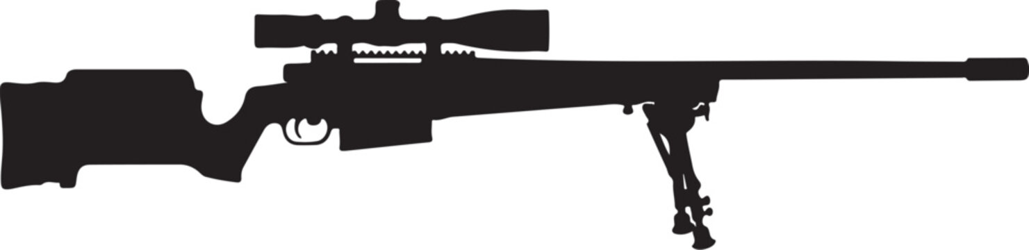 Sniper rifle silhouette, black rifle icon, gun vector, shooting weapon