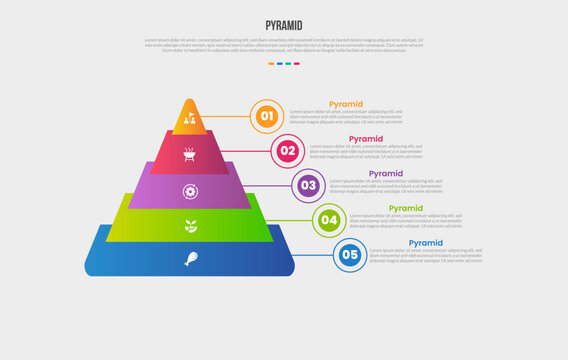 pyramid structure base shape infographics gradient template diagram with triangle part with outline part layer with 5 point step creative